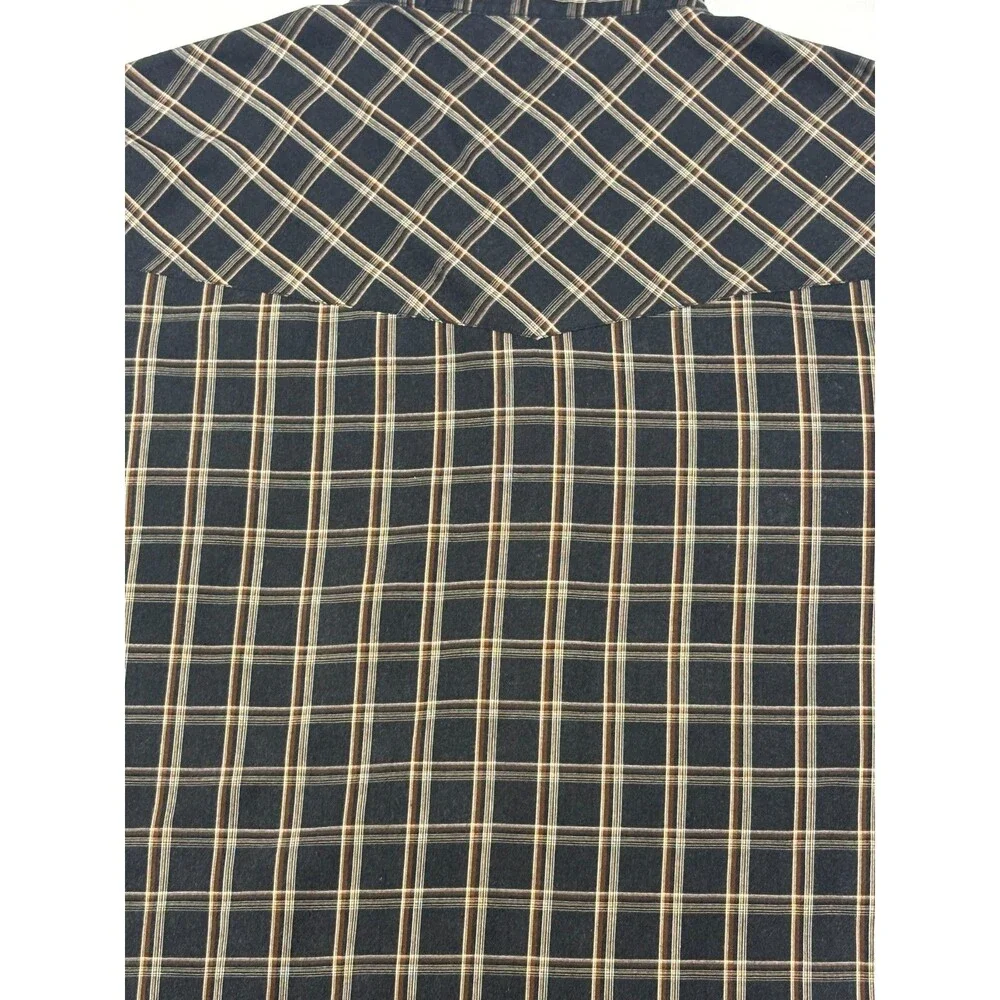 Ely Cattleman Western Shirt Mens XL Black Brown Plaid Pearl Snap Short Sleeve